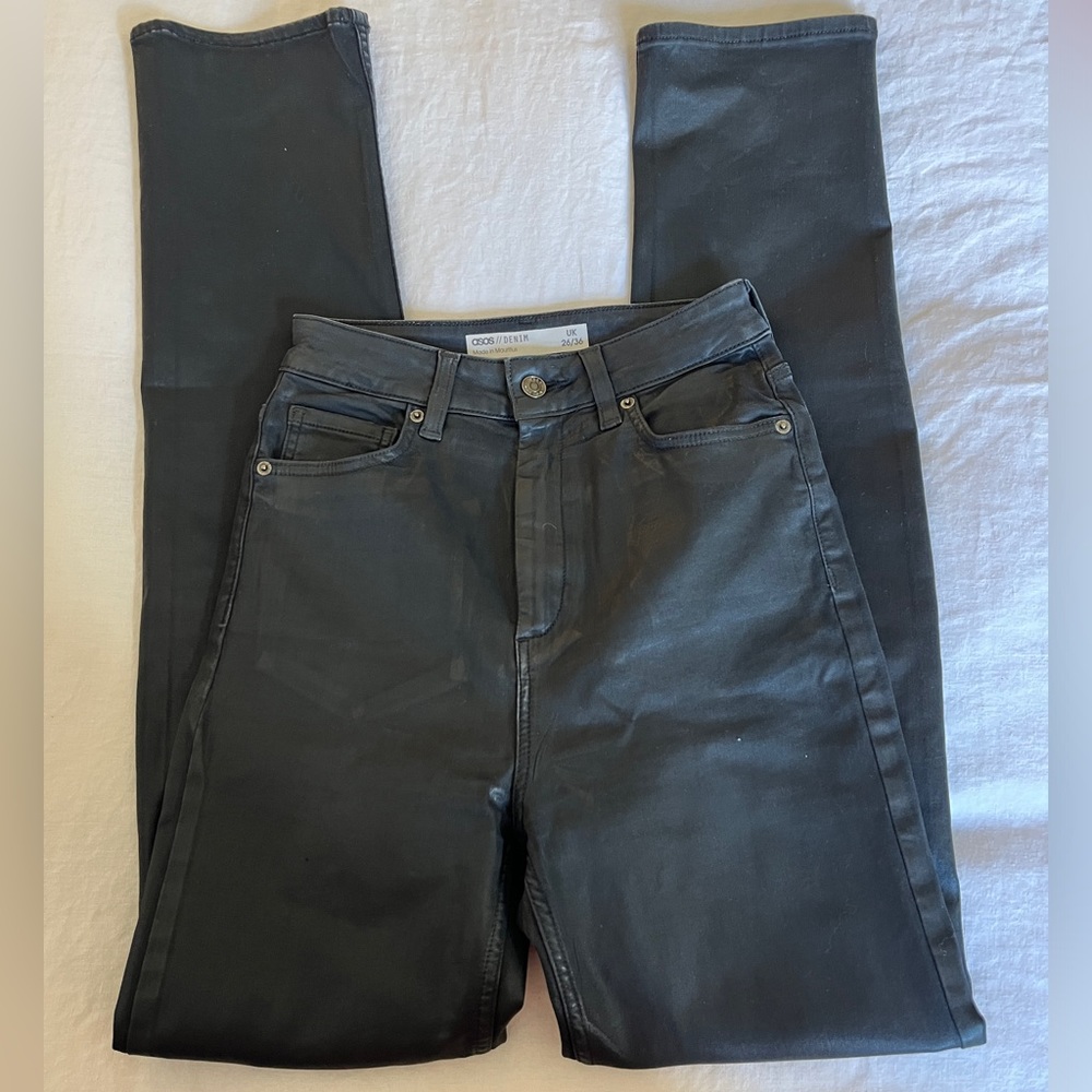 ASOS straight leg coated leather black jeans